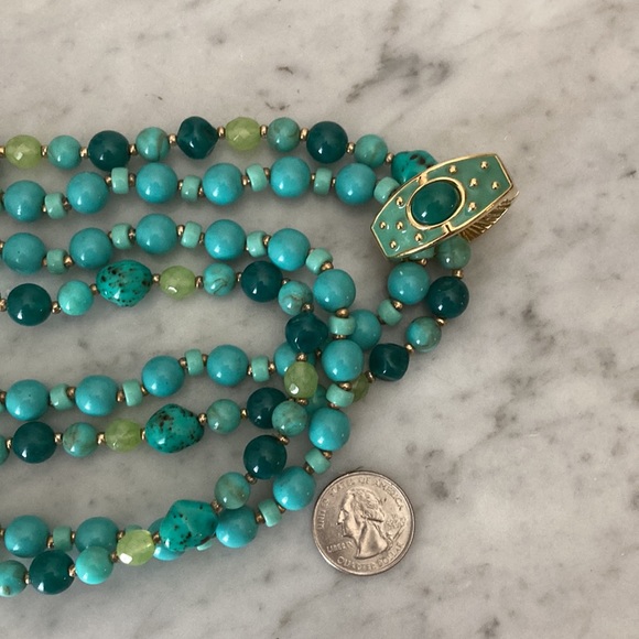 Joan Rivers Vintage Necklace Faux Turquoise Glass Beads 2 String Necklace - Picture 5 of 8
